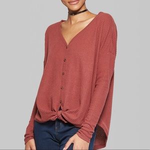 NEW Button Front Waffle Knit Thermal Top